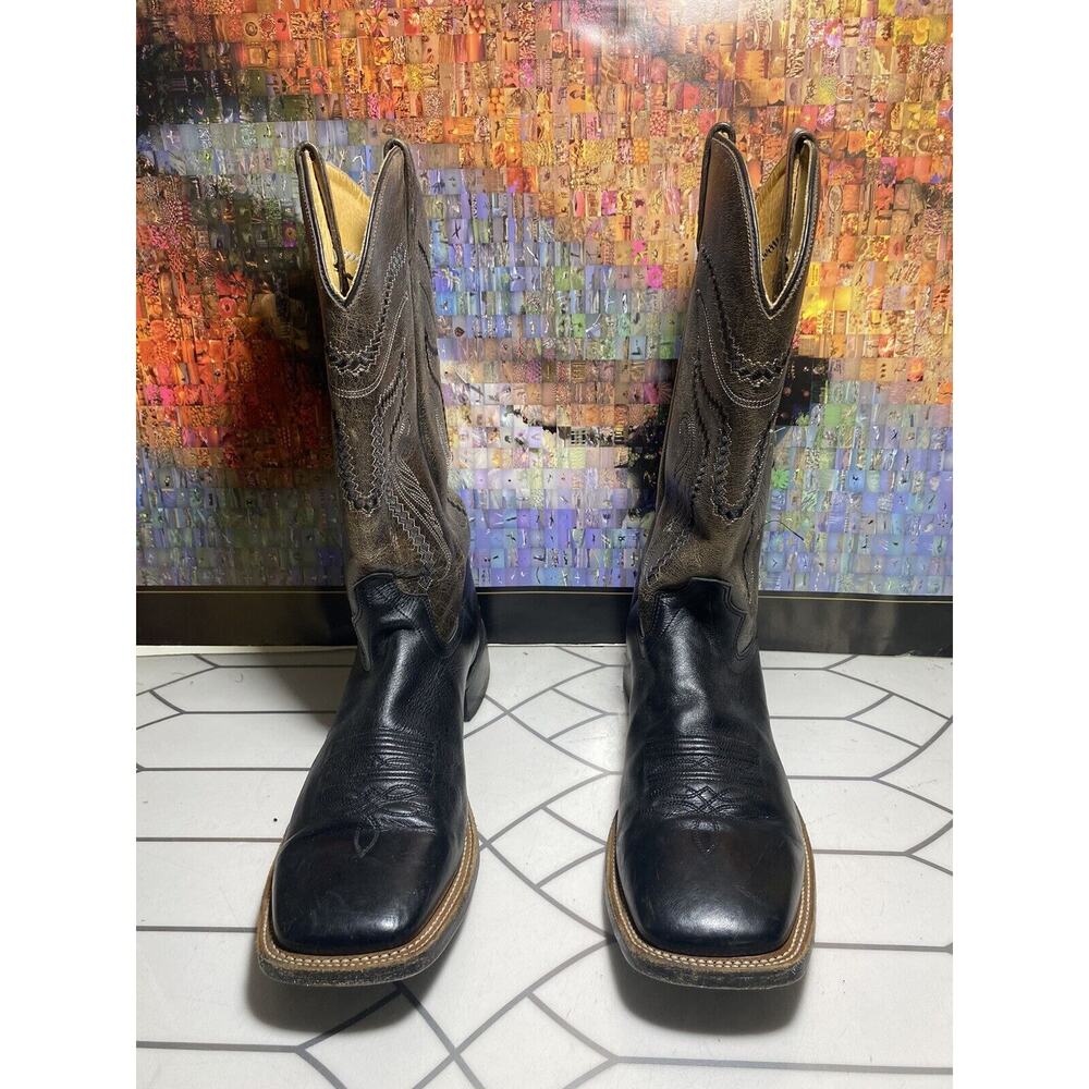 Old West Black Leather Western Cowboy Boots Mens Size 11 D Pull On